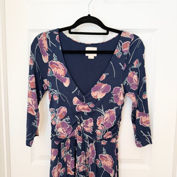 Women Anthropologie Maeve Heppel Ruched Midi Dress in Dark Blue Size Medium - Picture 3 of 10